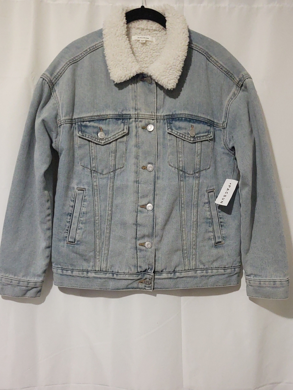 PacSun Men's Light Wash Denim Jacket with White Sherpa Lining SZ XS-S